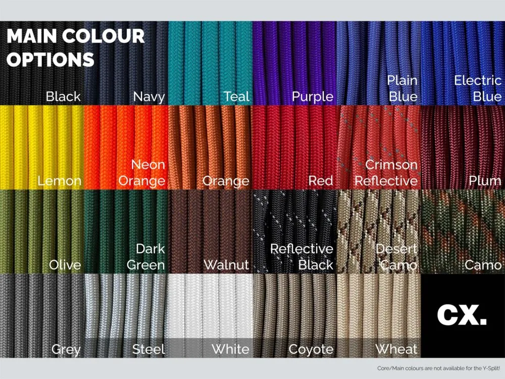 The full range of colours offered for the main cable.