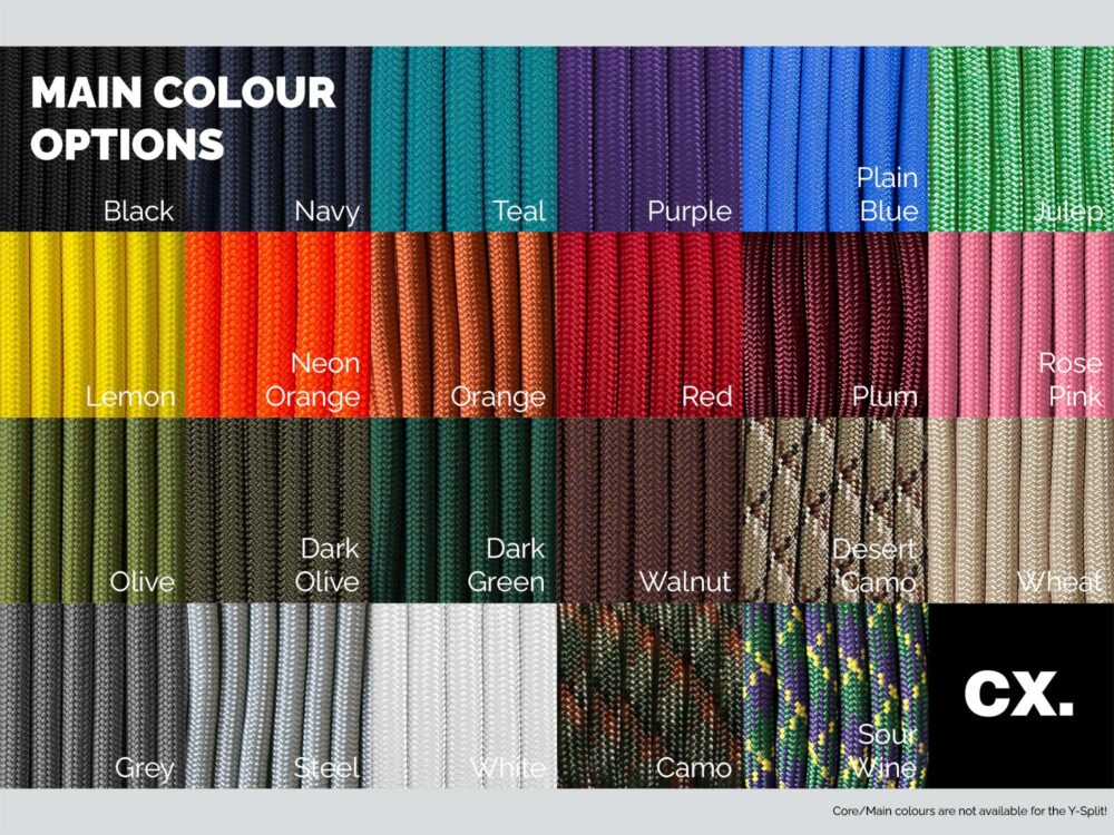 The full range of colours offered for the main cable.