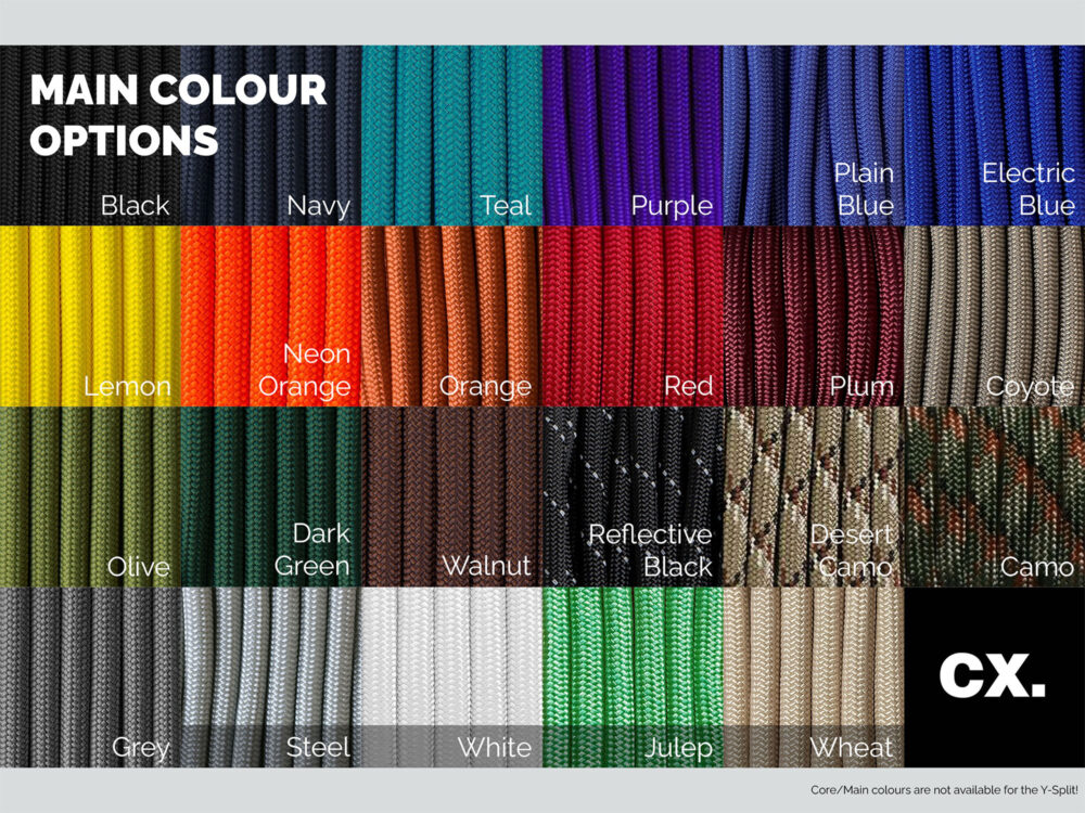 The full range of colours offered for the main cable.