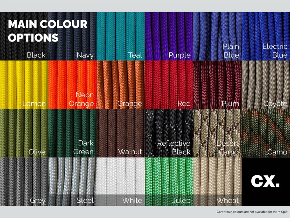 The full range of colours offered for the main cable.