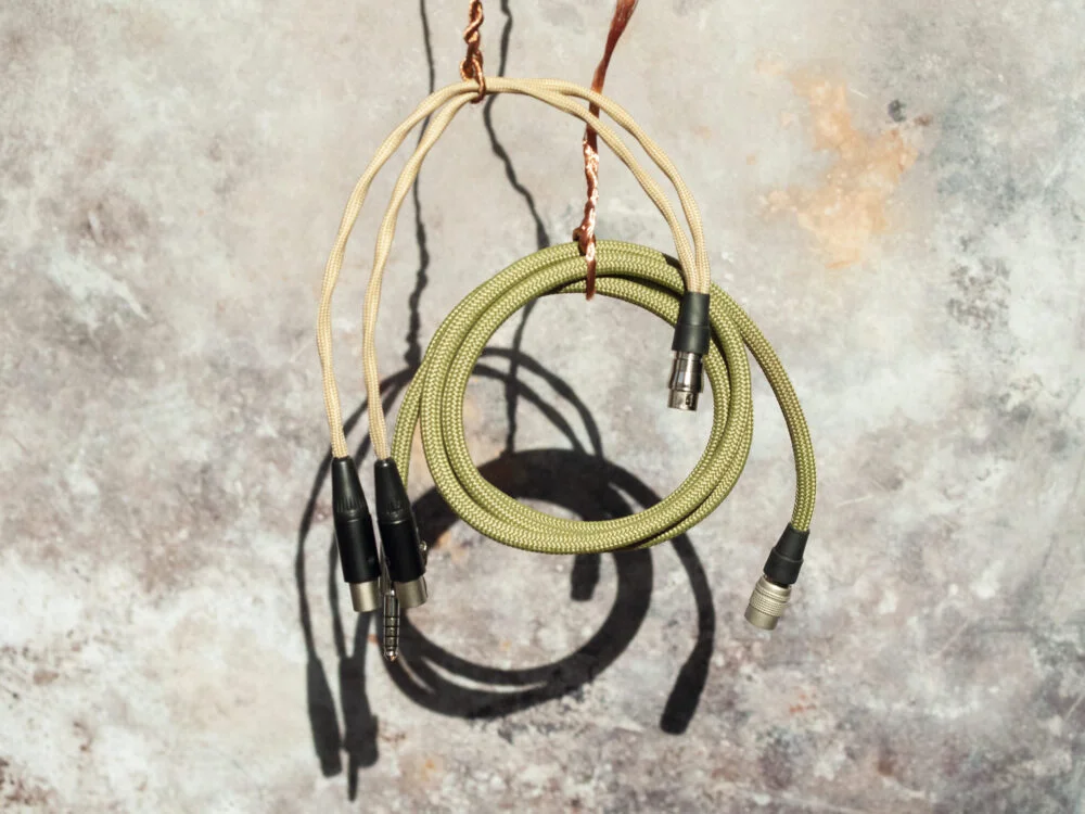 Disassembled modular re:cxnnected headphone cable for Audeze, dual mXLR headphones