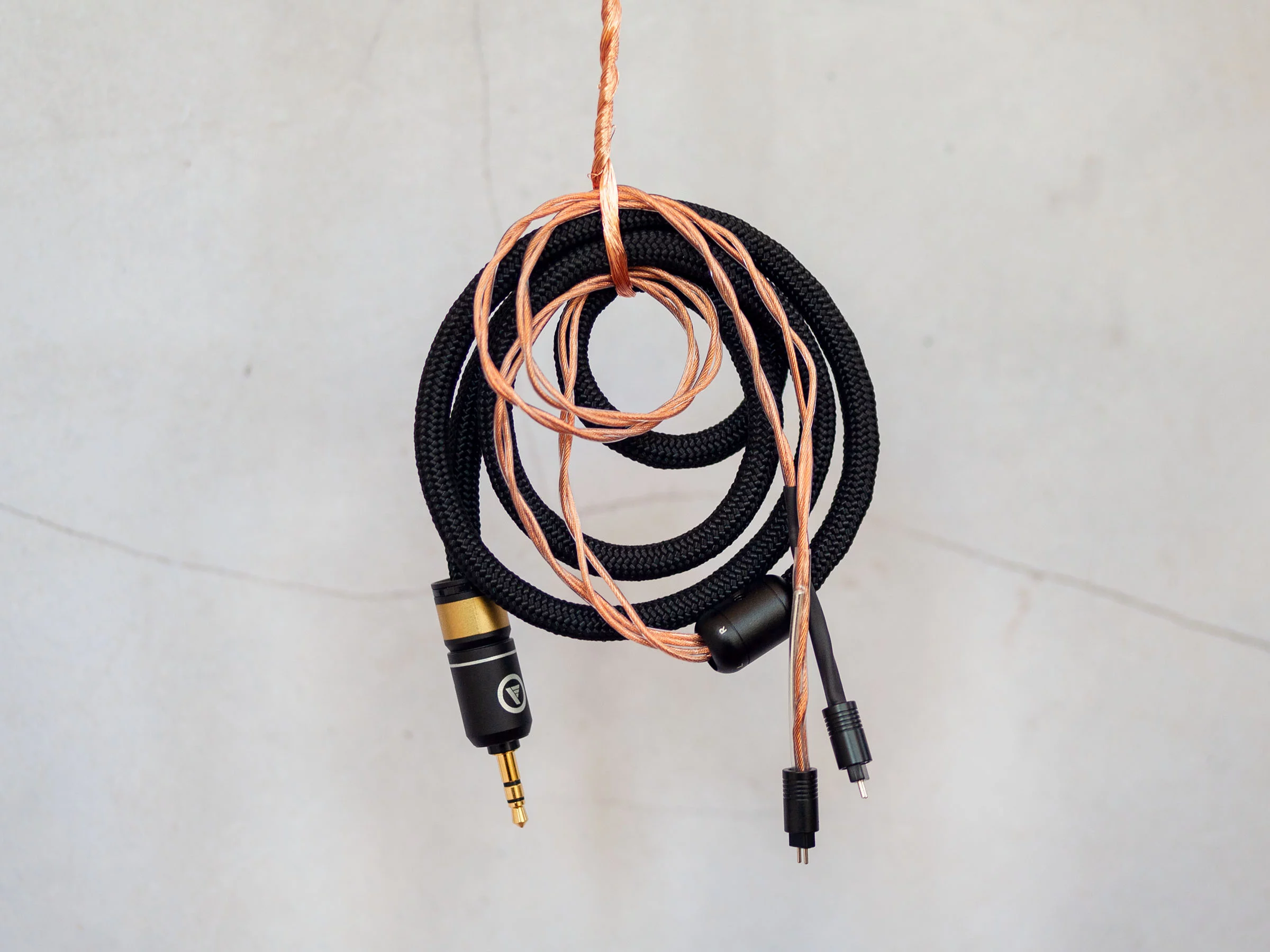 Custom in-ear monitor cable with braided sleeving and choice of MMCX, A2DC, or 2-pin connectors