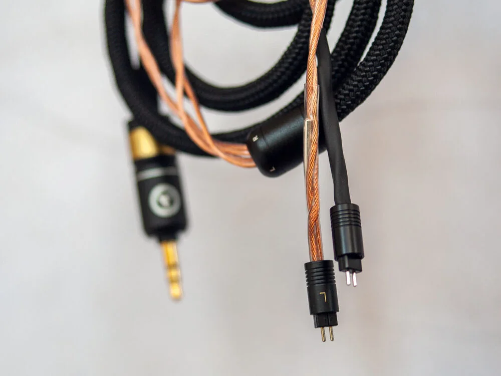 IEM Cable Close UP Custom in-ear monitor cable with braided sleeving and choice of MMCX or 2-pin connectors